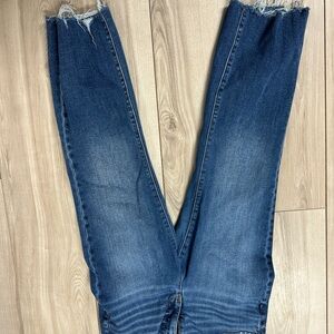 BKE Dark Blue Frayed Hem Cropped Jeans